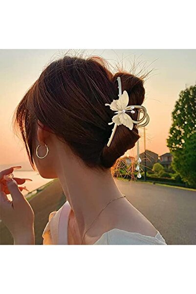 Glamluxe إكسسوار شعر فاخر بسلسلة ذهبية مزينة بحلقة معدنية مزينة باللؤلؤ على ش...