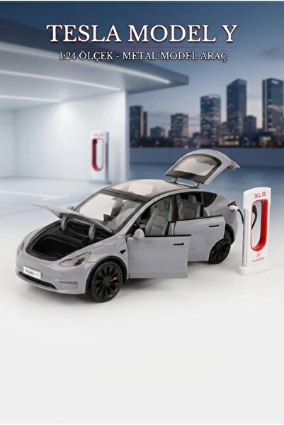 Tıfıl Toys Tesla Model Y Model Şarj İstasyonlu Araç 1:24 Ölçek 6 Kapı Açılır ...