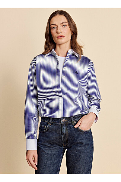 BROOKS BROTHERS Lacivert Kadın Regular Fit Çizgili Gömlek BBFW26FSH005