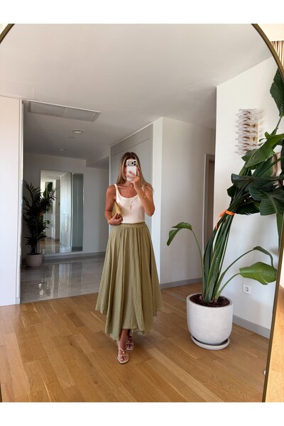 MERVE AKSOY تنورة بوني متوسطة الطول - أخضر زيتي