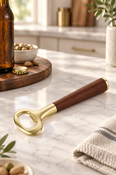 welcomein Gold Bottle Opener – Metal Cap Opener with Wood-Look Handle – Ergon...