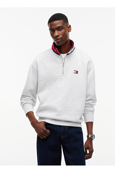 Tommy Jeans Gri Erkek Dik Yaka Relaxed Melanj Sweatshirt DM0DM23605P08 TJM RL...