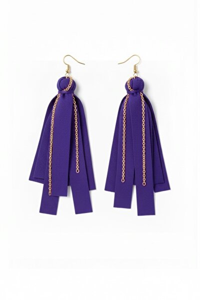 maia Gold Color Chain Earrings – Purple Color Tassel Design