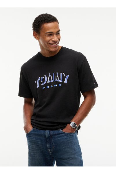 Tommy Jeans Siyah Erkek T-Shirt DM0DM23602BDS TJM RLX DNA PLAY TEE