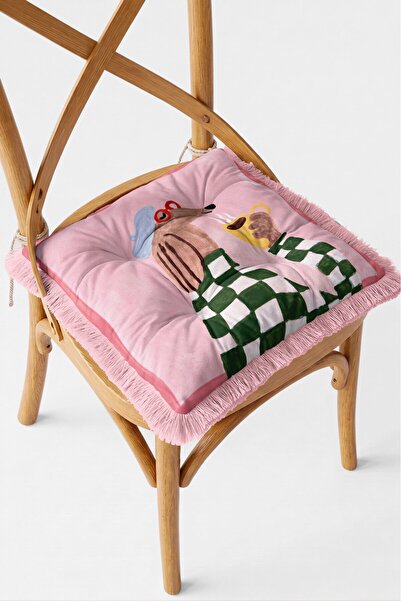 IdeCraft Café Dachshund Kahve İçen Sosis Köpek Desenli Saçaklı Pofuduk Sandal...
