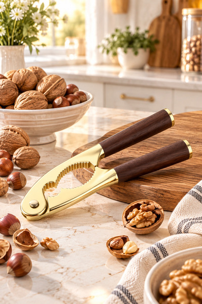welcomein Gold Nutcracker – Metal Nutcracker with Wooden Handle – Ergonomic a...