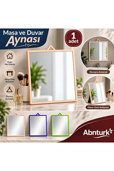 abnturk 16x14cm Lüx Masa ve Duvar Aynası-Plastik Çerçeveli Kaliteli Lavabo Ba...