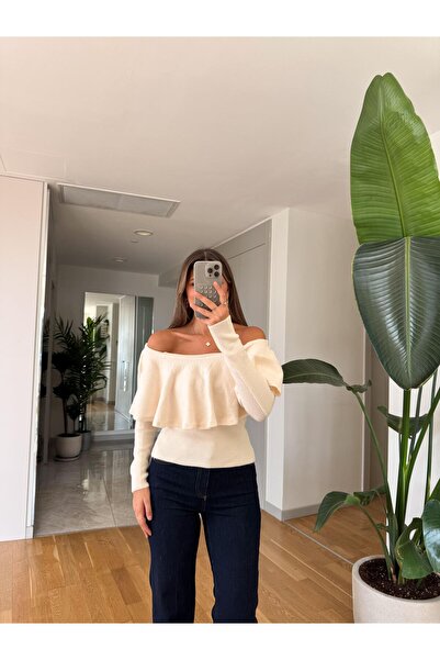 MERVE AKSOY Pleated Collar Knitwear Sweater - Ecru