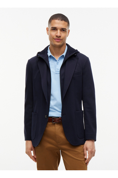 Tommy Hilfiger Lacivert Erkek Kapüşonlu Slim Fit Dokuma Ceket MW0MW44737DW5_N...