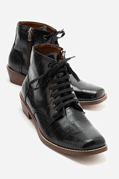 by selvi Lukka Shoes Molin Erkek Siyah Kroko Kovboy Dallas Western Bağcıklı A...