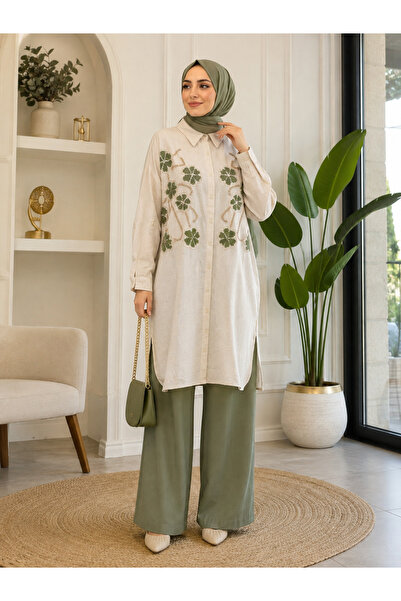 Kağanbutik Long Shirt Embroidered Linen Suit