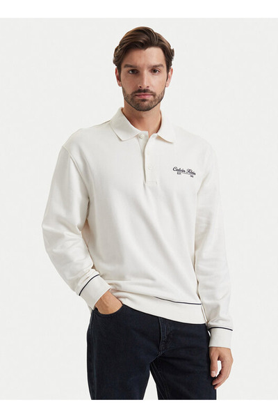 Calvin Klein Jeans Beyaz Erkek Baskılı Sweatshirt LV04RG202GYAS LS 350GSM TER...