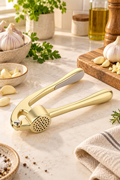 welcomein Gold Metal Garlic Crusher – Durable Garlic Press with Ergonomic Han...