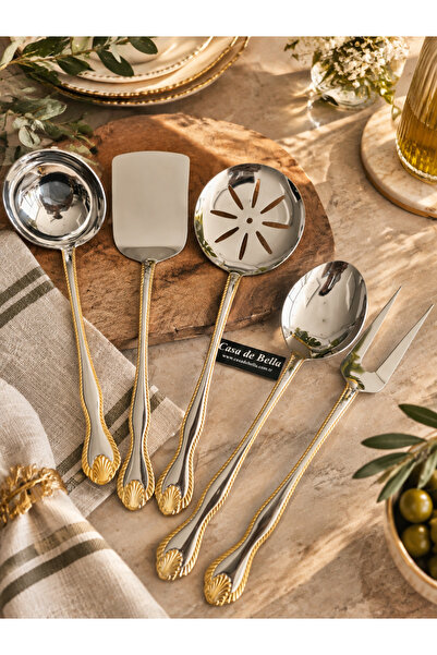 CASA DE BELLA Gold 5 Piece 18/10 Stainless Steel Serving Set 29cm