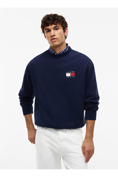 Tommy Jeans Lacivert Erkek Sweatshirt DM0DM23590C1G TJM RLX WAVY FLAG SW