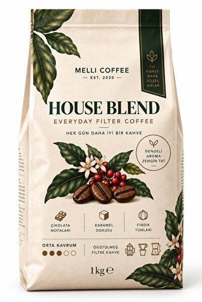 MELLI COFFEE House Blend Filtre Kahve 1 kg – Orta Kavrum – Çikolata, Karamel ...