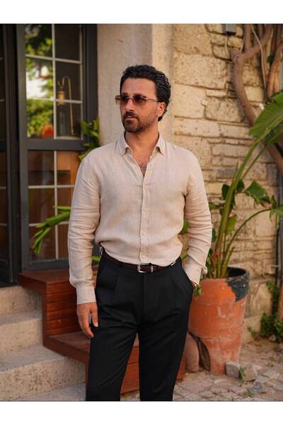 PAREZ Linen Shirt Modern Fit Collared Buttoned