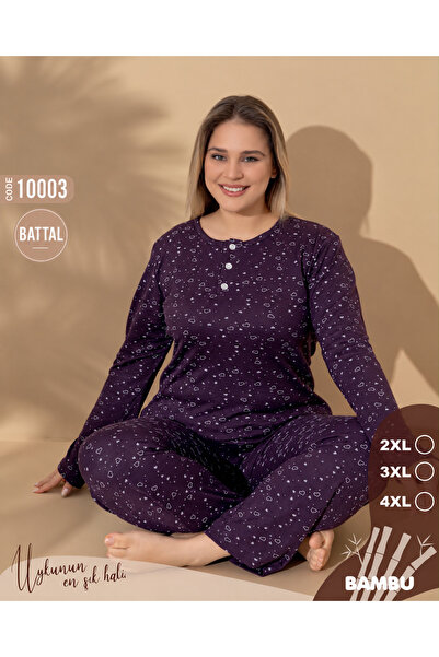 NightLove Kadın Büyük Beden Kalp Desenli Pijama Takımı