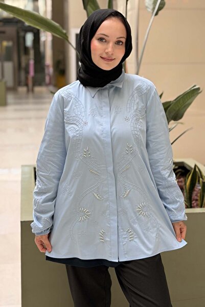 Mahal Crochet Knitwear Scallop Embroidery and Bead Embellished Shirt