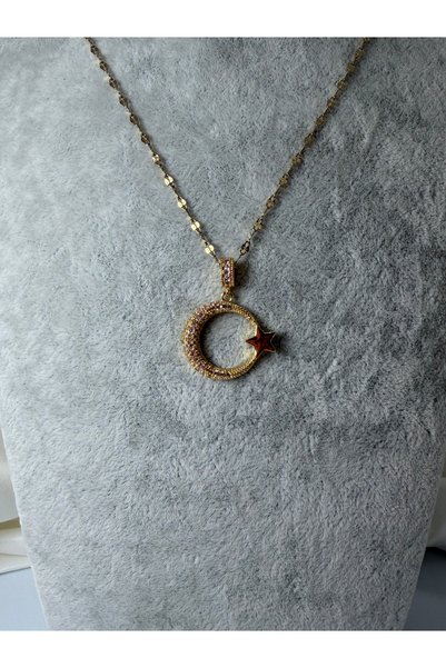 divakse Steel Necklace Moon Star Zircon Stone Model