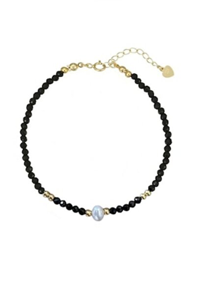 VENTI Brățară cu o singură perlă, realizată din spinel negru de 2,5 mm, cu pe...