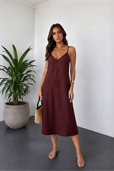 ENMADAM Women's Soft Modal V-Neck Thin Strap Casual Basic Long Dress