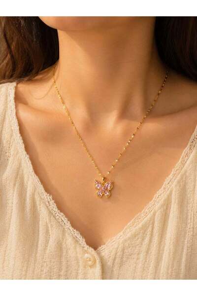Generic Anti-Tarnish Gold Tone Butterfly Pendant Necklace