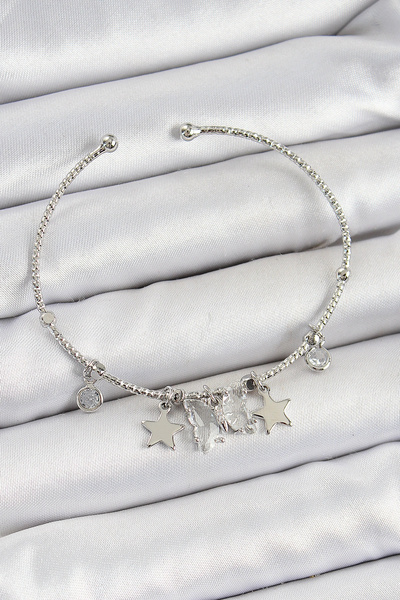 Lovesta Home Brass Zircon Stone and Star Model Silver Color Charm Bracelet Tj...