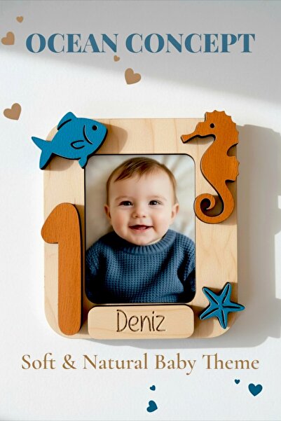 aze kids Kişiye Özel OKYANUS DENİZ Temalı Ahşap 10 lu Magnet Seti – Bebek Hed...