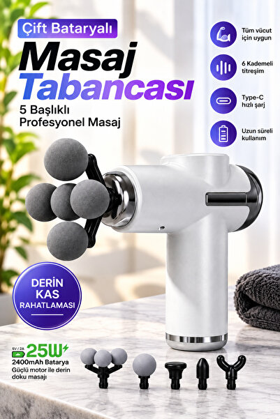 RAYLAX Masaj Tabancası 5 Başlıklı 6 Kademeli Titreşimli Masaj Cihazı 25W Güçl...
