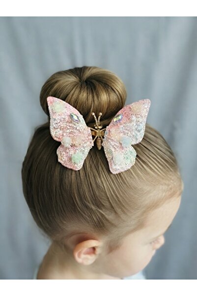 DOVRIQ Girl's Shiny Glitter Butterfly Buckle with Colorful Flower Detail