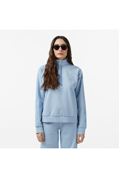 Lacoste Kadın Loose Fit Dik Yaka Mavi Sweatshirt