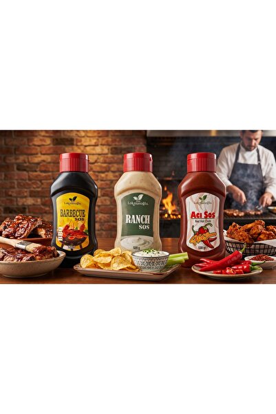 3'lü Gurme Sos Seti – Barbekü 520 g + Ranch 520 g + Acı Sos 530 g Avantaj Paketi