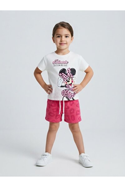 moda rüyası Girl's Minnie Mouse Printed Pink Leopard Patterned Shorts and Top...
