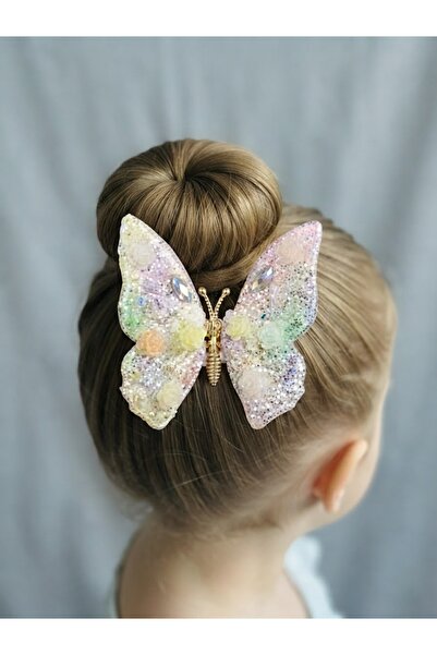 DOVRIQ Girl's Shiny Glitter Butterfly Buckle with Colorful Flower Detail