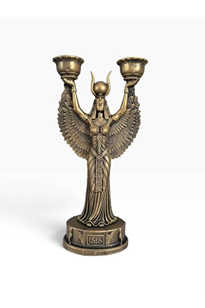 İsis Temalı Heykel Şamdan, Dekoratif Obje, Sanatsal Dekor, Antik Mısır Miti (32 cm)