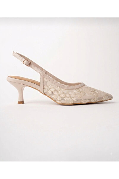 DC DONNA Aris Lace Detailed Pointed Toe Open Back Thin Heeled Women's Evening...