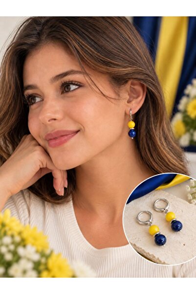 Home Fenerbahçe Colors Quartz Stone Steel Hoop Earrings