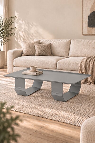 Barez Decor Dikdörtgen Paslanmaz Çelik Orta Sehpa - 130x65 cm - Geometrik Kes...