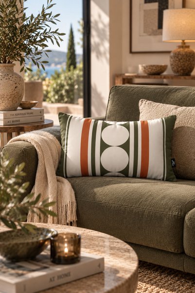 MUN HOME Botanica 1 Piece Rectangular Geometric Throw Pillow Cover Green Oran...