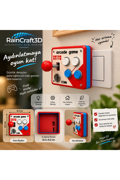 Genel Markalar Retro Arcade Joystick Lamba Anahtarı Kapağı – 3D Baskı Gamer O...