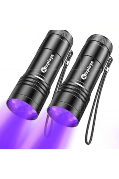 kizplays Set de 2 lanterne UV 395nm, lumină neagră, dimensiuni compacte
