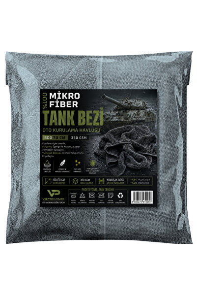 Vizyon Park Mikrofiber Tank Bezi - Süper Emici Araç Kurulama Havlusu - Araba Temizlik Yıkama ve Oto Kurulama Havlusu | 50x70 Cm