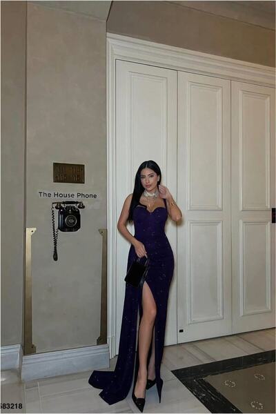 Şeker Portakalım Krep Strapless Evening Dress Fabric Dress