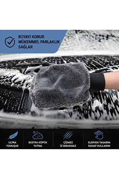Vizyon Park WashMitt Mikrofiber Araç Yıkama ve Cila Eldiveni – Mikrofiber Yapı, Yoğun Köpük, Yumuşak Doku, Jant Cam ve Kaporta Temizliği