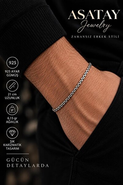 925 Ayar Gümüş Erkek Bilekliği Sertifikalı Premium Kadife Hediye Kutusu El Yazılı Özel Not Ayrıcalığı
