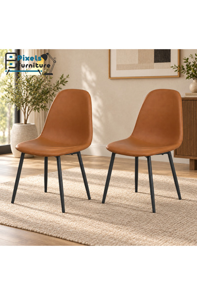 PixelsFurniture مجموعة 2 كرسي سفرة من الجلد الصناعي من بكسل الأثاث، بمسند للظ...