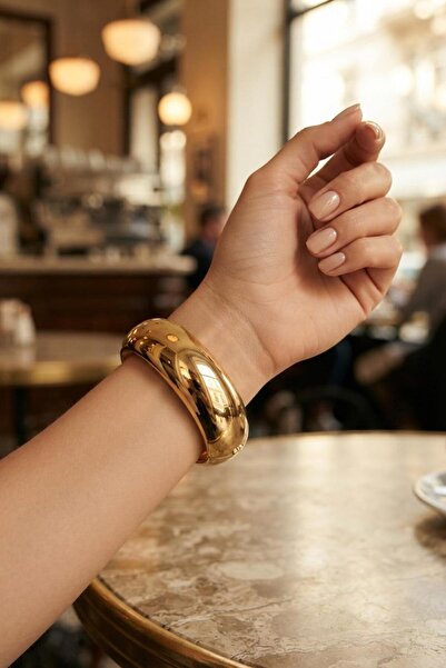 BUTİK AYVİTRİN Gold Color Brass Vintage Thick Handcuff Bracelet