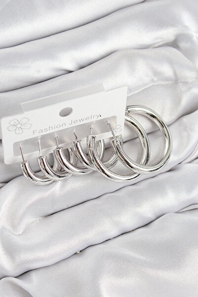 Lovesta Home طقم أقراط نسائية من النحاس موديل حلقة فضية اللون TJ-BKP11056