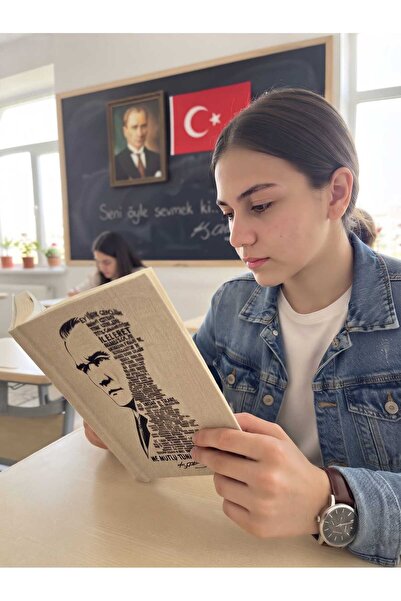 Şımartan Ataturk's Signature and Youth Address Printed Raw Fabric Notebook an...
